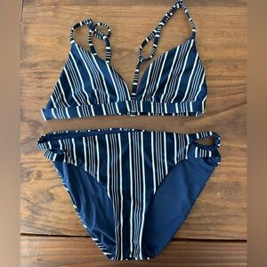 Roxy bikini / bathing suit navy and white stripes